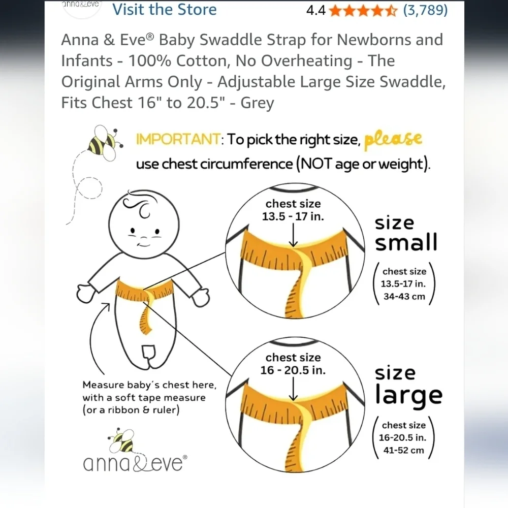 Anna & Eve Swaddle For Arms Only LARGE